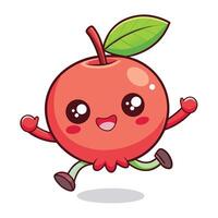 a cartoon apple character running with its arms outstretched, vector