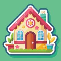 a cartoon house with a flower pot and a window vector