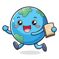 earth running with a book and a map vector