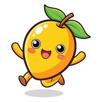 a cartoon lemon character running with a green leaf vector