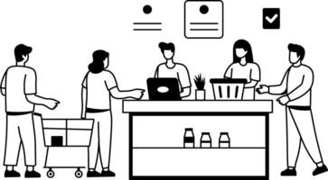 A glyph illustration of a shopping checkout counter vector