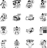 Set of Sarcastic Characters Glyph Style Stickers vector