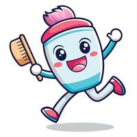 cute toothbrush running with toothbrush and toothpaste vector