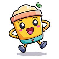 a cartoon character of a cup of coffee running on a white background vector