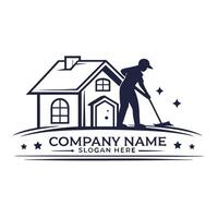 a man sweeping the house logo design on a white background vector