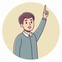 a man pointing up with his finger white background vector