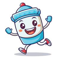 cartoon milk bottle running and smiling on a white background vector