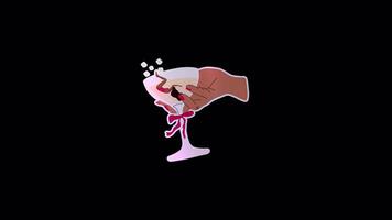 Animated woman sitting in a martini glass, celebrating in a fun party scene. Transparent alpha channel background for easy editing and compositing video