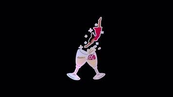 Animated woman falling into a glass of champagne in a festive party scene. Transparent alpha channel background for easy editing and compositing video
