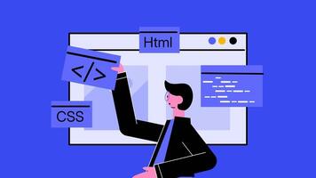 Animation concept of website development and programming video