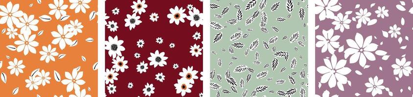 Hand drawn flowers seamless patterns for fabric, textiles, wrapping paper, banner, abstract backgrounds vector