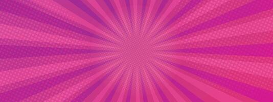 Pop art pink dotted background. Retro backdrop with sun rays in comic book style. Cartoon funny pattern. Sunburst halftone illustration. Pixelated overlay texture poster, banner. vector