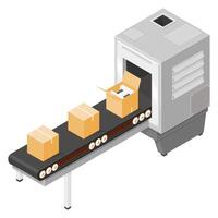 Isometric Modern Factory Assembly Line Machine Goods on conveyor belt - Color Illustration Icon vector
