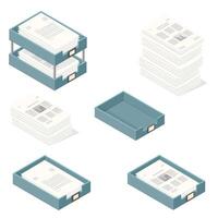 Isometric office in and out trays Paperwork and documentation Icons vector