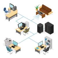 Isometric Modern Business Office Network and Communications Technology Color Illustration Icon vector