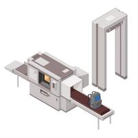 Isometric Modern Airport Security System with Bag on Conveyer belt Going through X-Ray Machine - Color Illustration Icon vector