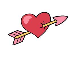 Retro groove sticker heart pierced by an arrow. Valentine's day object. vector