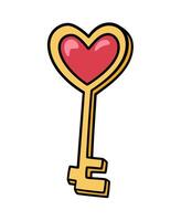 Retro groove love heart key gold color. Valentine's day object. Isolated on white background. vector