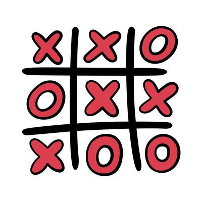 Retro groovy tic-tac-toe game board. XOXO Valentine's Day design, great for romantic cards, prints and decorative elements.
