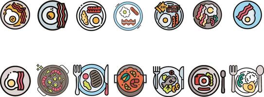 a set of different plates with different foods on them vector