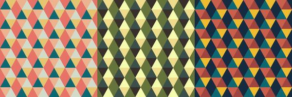 Seamless multi colored retro Bauhaus abstract shapes pattern set. abstract geometric background vector