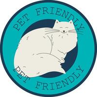 Pet friendly label. Stamp or sticker with pet friendly text. Kawaii kitty inside circle vector