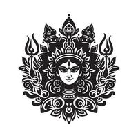Editable Durga Silhouette Black Design with No Background vector