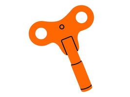 Hand drawn cute cartoon illustration winding key. Flat winder sticker doodle. Protection or access icon. Mechanism start tool. Start of project. Control or dependence. Take control. Isolated. vector