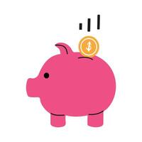 Piggy bank with a coin being inserted, representing savings and financial growth vector