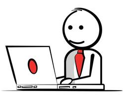 Stickman character using a laptop, Businessman working remotely or working in an office concept vector
