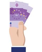 Hand holding some Euro notes, making a payment or deal concept isolated on a white background vector