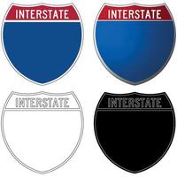American road sign for an Interstate, in colour, gradient, black and white and white and black versions, isolated on a white background vector