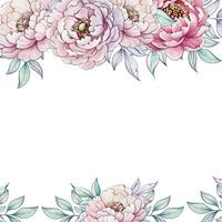Vibrant peonies bloom gracefully in soft watercolor hues, creating a delicate frame that enhances the serene backdrop. vector