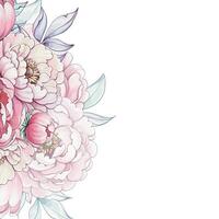 A vibrant display of peonies in soft pinks and greens, artistically captured in delicate watercolor, exuding charm and tranquility. vector