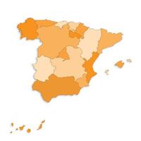 Spain map with border highlighted regions, states, isolated on white background. Template map of Spain. Detailed illustration. vector