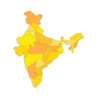 India map with border highlighted regions, states, isolated on white background. Template map of India. Detailed illustration. vector