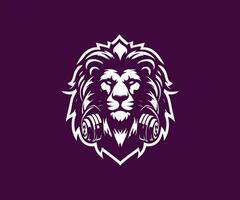 Lion head with dumbbells. illustration for your design vector