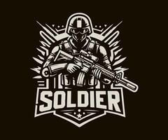 soldier with rifle and shield emblem vector