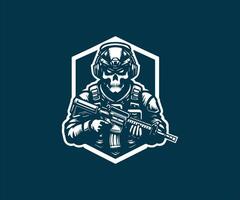 a soldier with a gun and helmet on a blue background vector