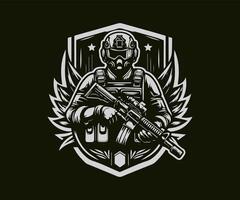 a soldier with a gun in his hand on a black background vector