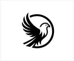 a black and white logo of a bird flying in a circle vector
