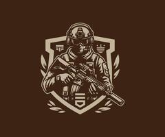 a soldier with a rifle on a shield vector