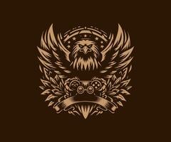 eagle with wings and ribbon on dark background vector
