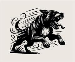 a black and white illustration of a dog running vector