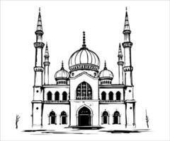 silhouette illustration a black and white drawing of a mosque vector