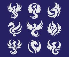 a set of phoenix bird symbols on a blue background vector