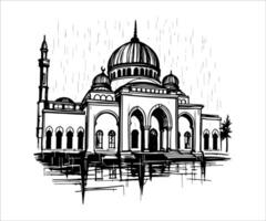 an illustration of a mosque in the rain vector