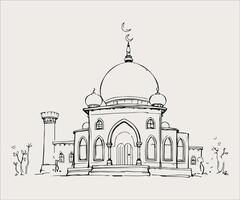 a drawing of a mosque with a dome vector