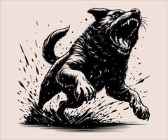 a black and white drawing of a dog running vector