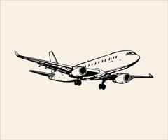 Airplane illustration isolated on beige background. Side view. vector